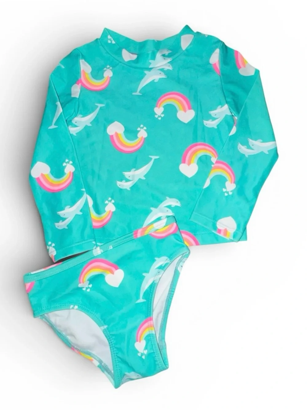 Carter's Teal Two-Piece Rashguard Set with Rainbow & Dolphin Print
